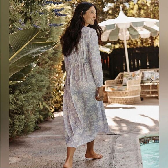 Summersalt The Cinched Waist Caftan Dress vintage floral lavender Maxi Boho M - Picture 2 of 14